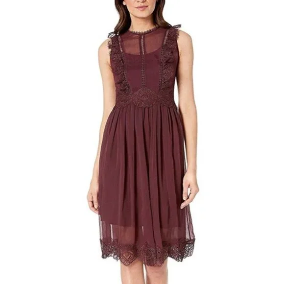 Ted Baker London | Dresses | Nwt Ted Baker Maroon Porrla Frill Lace Midi  Dress | Poshmark